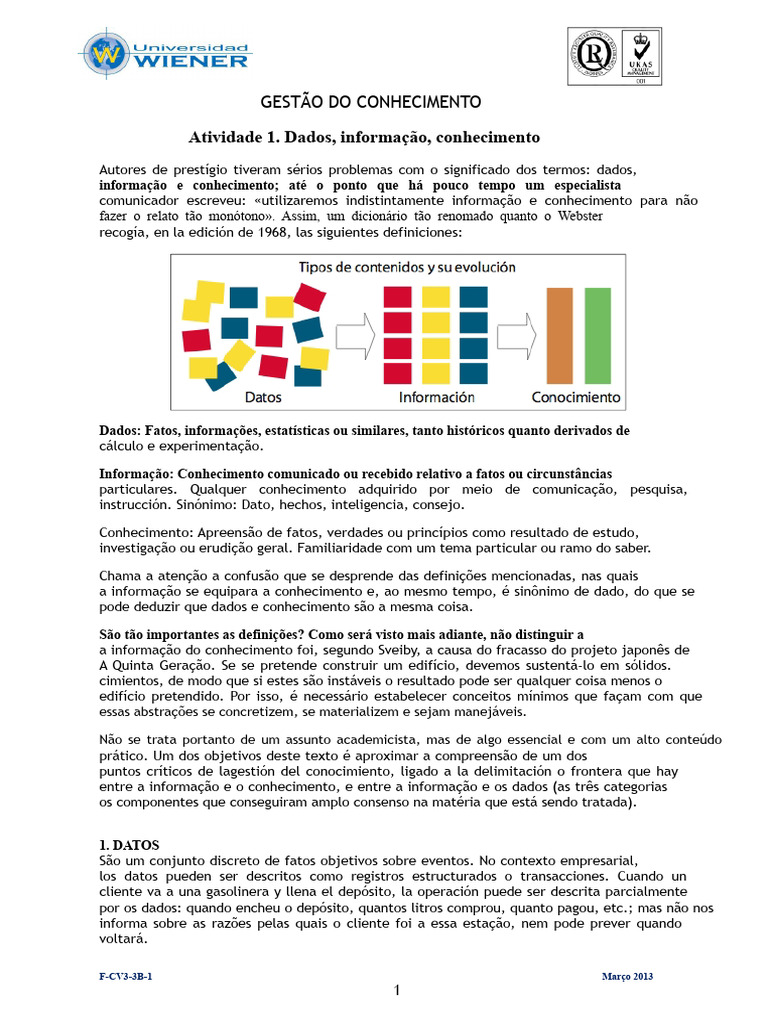 Diferenças entre Dados, Informação e Conhecimento | PDF | Informação ...