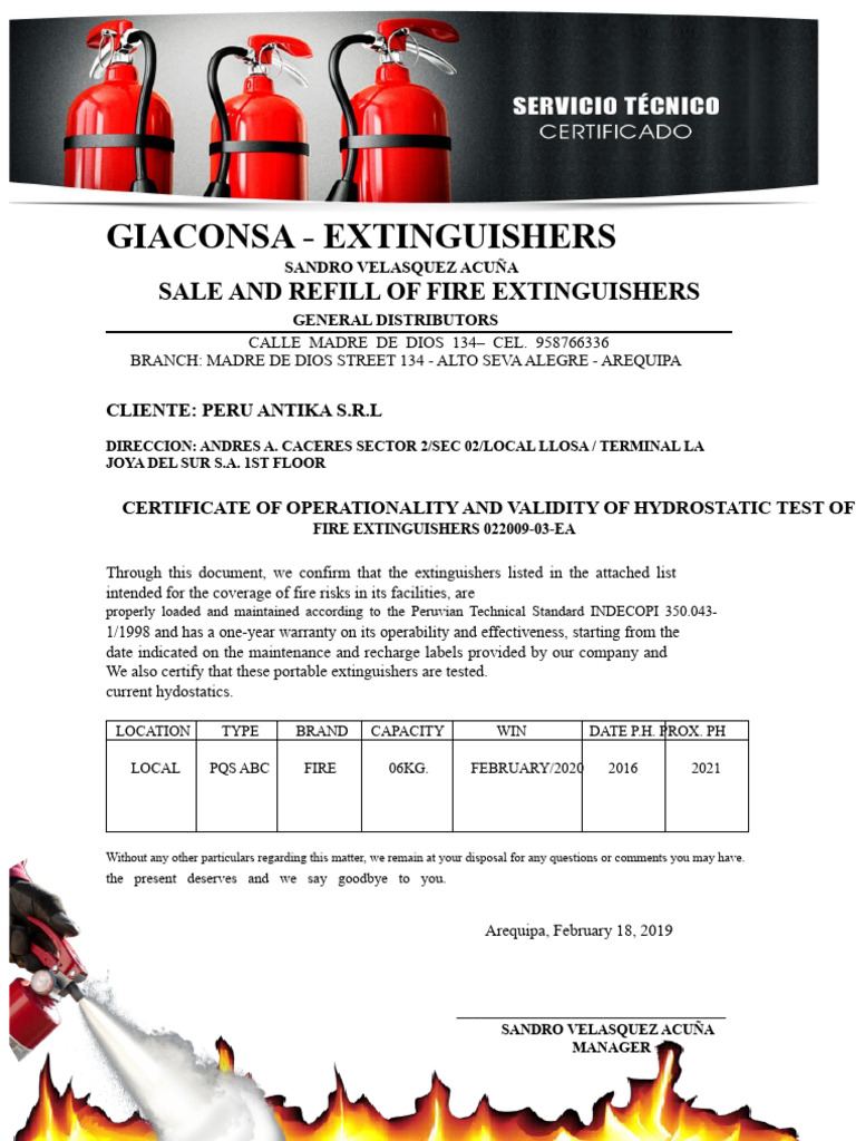 Fire Extinguisher Sales & Certification | PDF