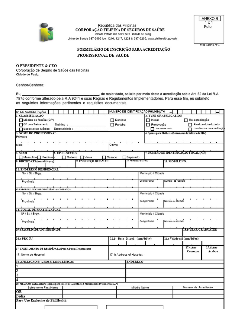 Formulário de solicitação do Philhealth | PDF | Parteira | Sistema de saúde