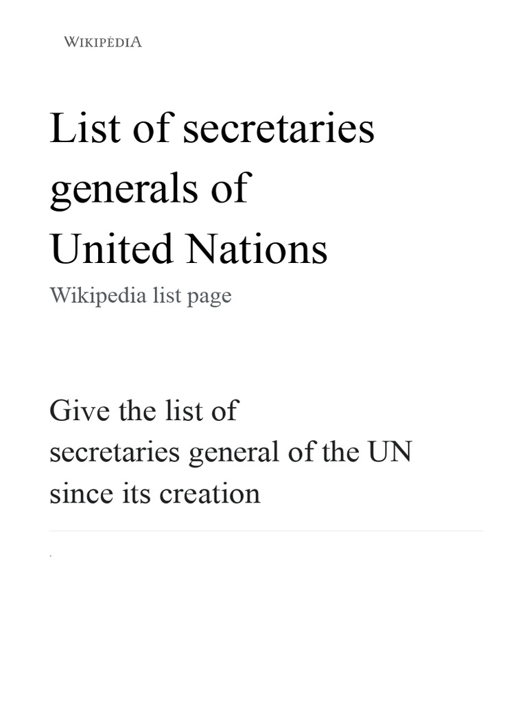 List of UN Secretaries-General | PDF | Government | Diplomacy
