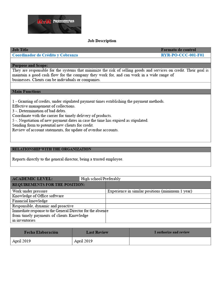 Credit and Collections Coordinator Job Description | PDF