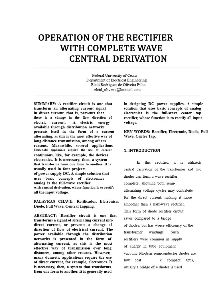 Full-Wave Center Tap Rectifier Guide | PDF | Rectifier | Direct Current