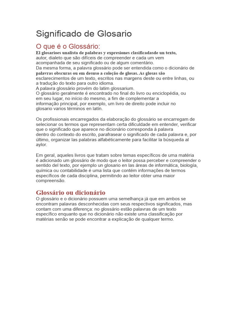 Significado de Glossário | PDF