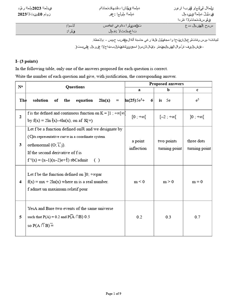 Math Exam Solutions 2023 | PDF | Equations | Mathematics