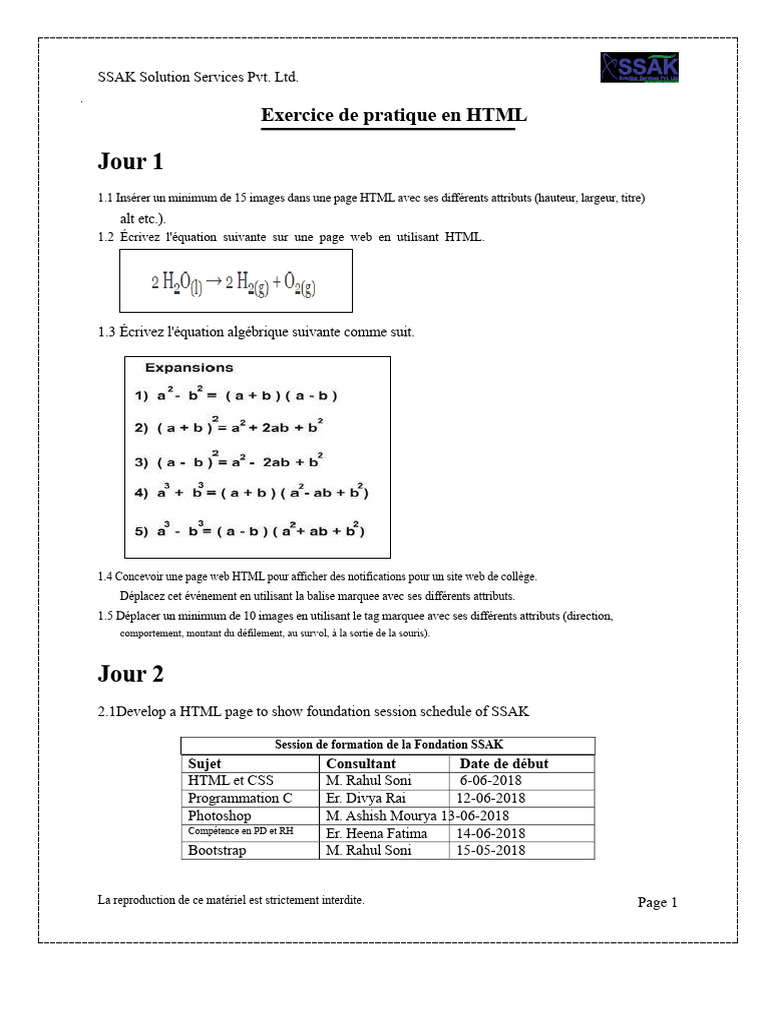Exercices HTML et JavaScript pour SSAK | PDF | Html | JavaScript