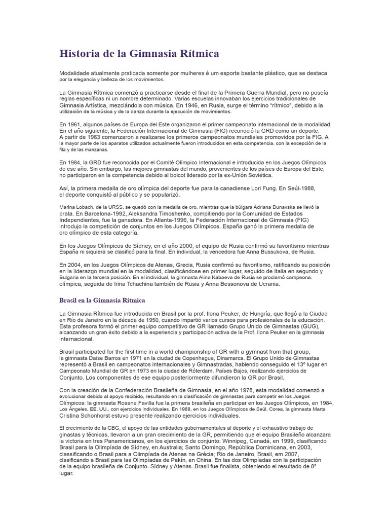 Historia de la Gimnasia Rítmica y Brasil | PDF | Gimnasia | Deportes ...