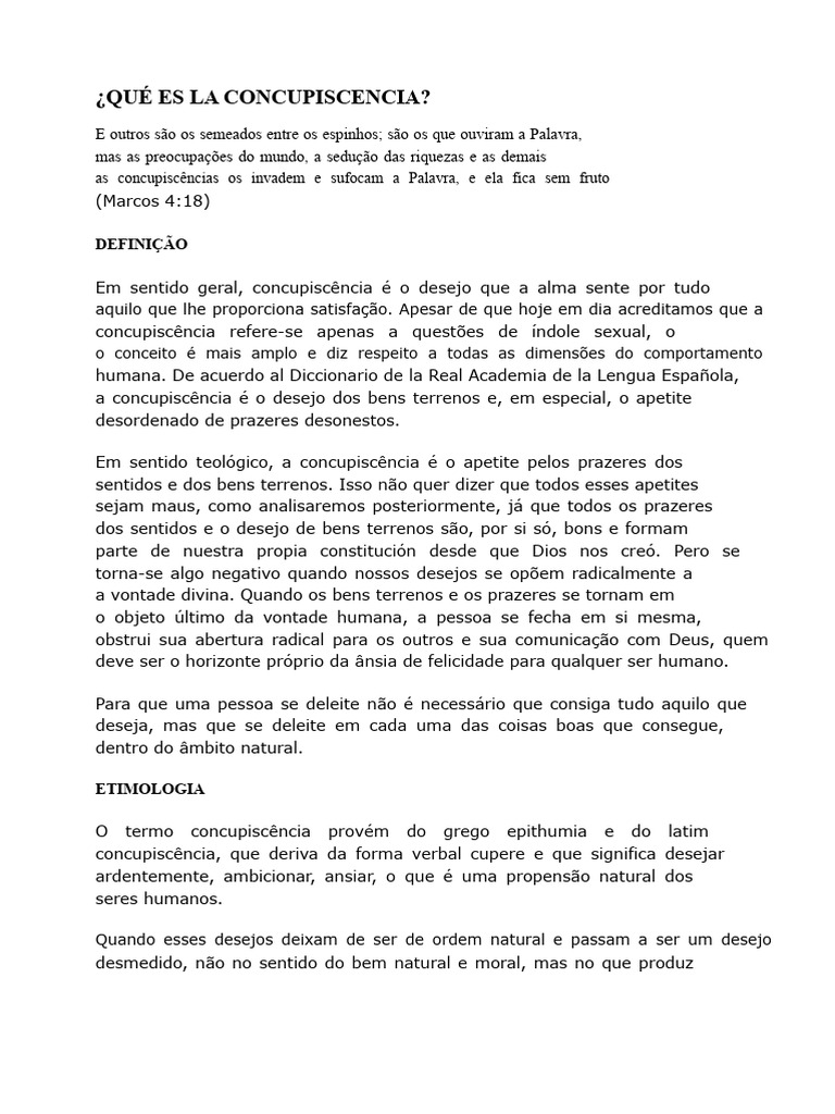 O QUE É A CONCUPISCÊNCIA | PDF | Pecado | Jesus
