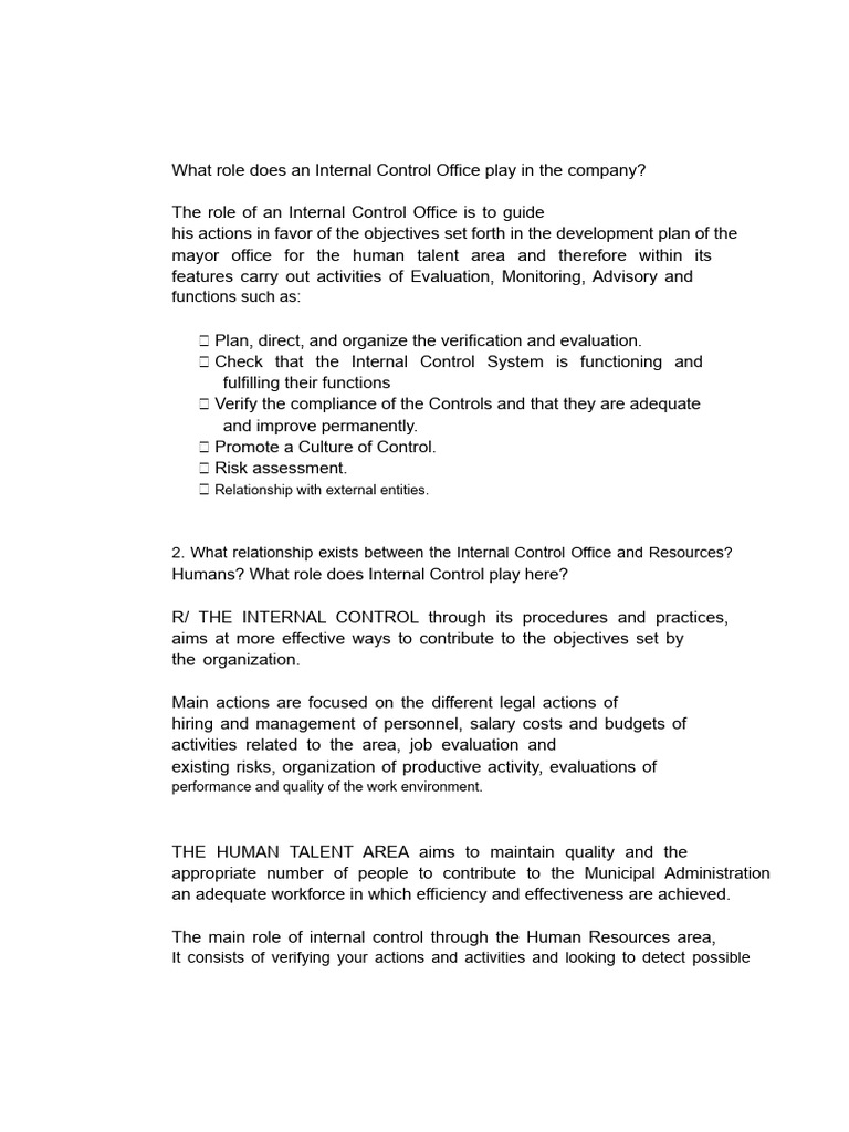 Role of Internal Control Office Explained | PDF | Internal Control | Audit
