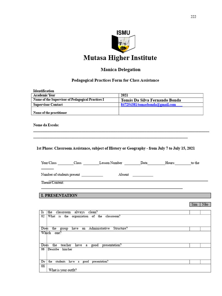 Pedagogical Practices Evaluation Form | PDF | Teachers | Methodology