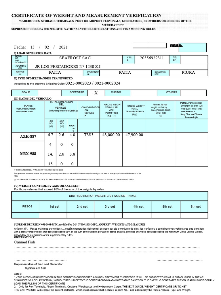 Weight and Measurement Verification Certificate | PDF | Transport ...