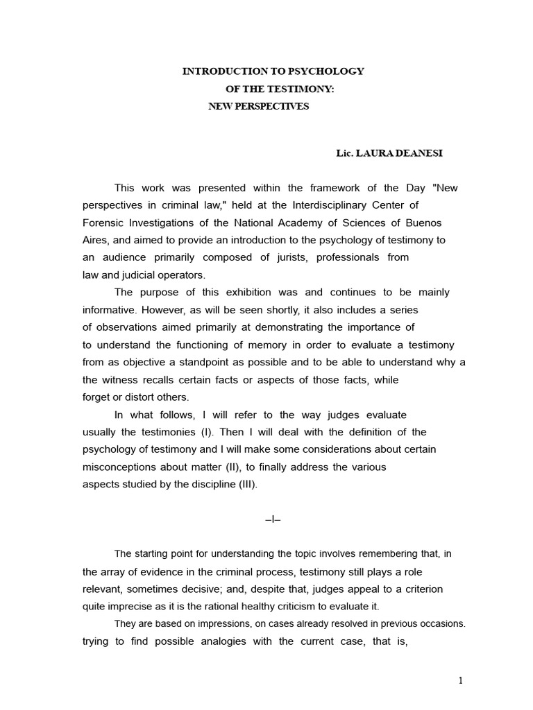 Psychology of Testimony Explained | PDF | Witness | Memory