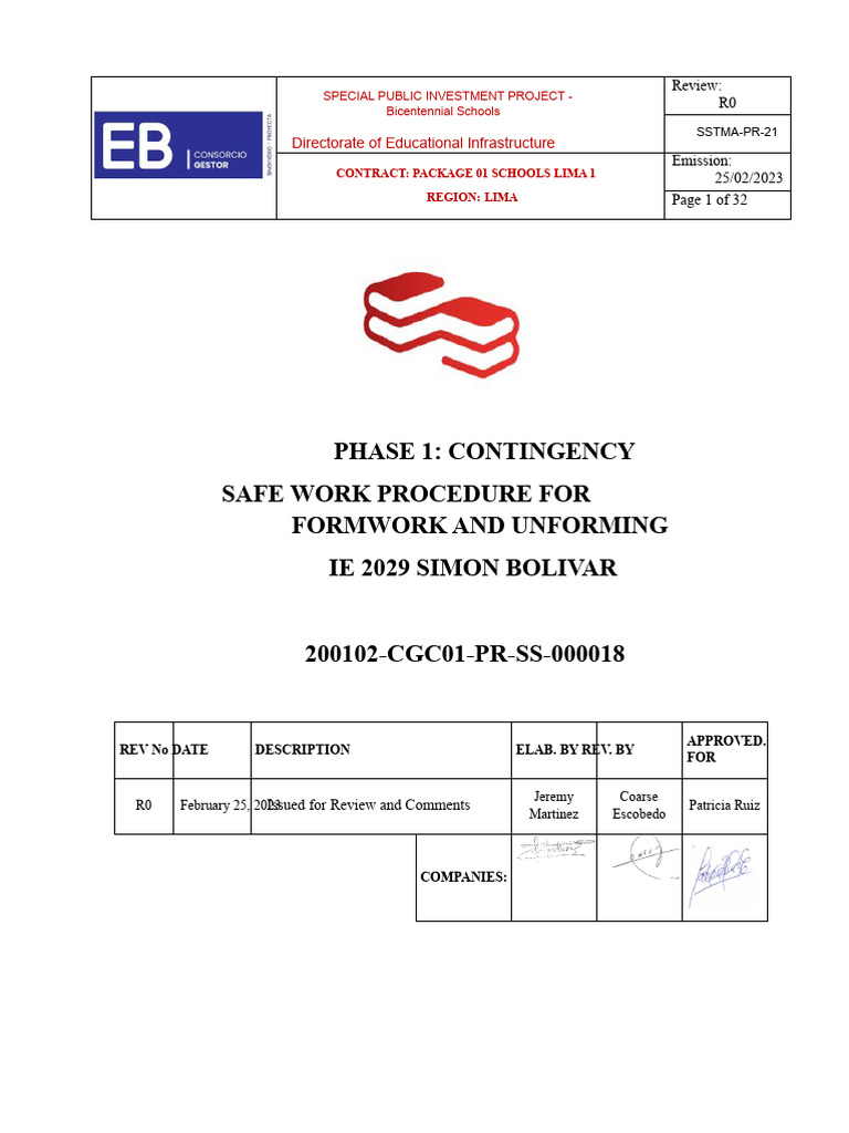 Safe Work Procedure for Formwork | PDF | Occupational Safety And Health ...