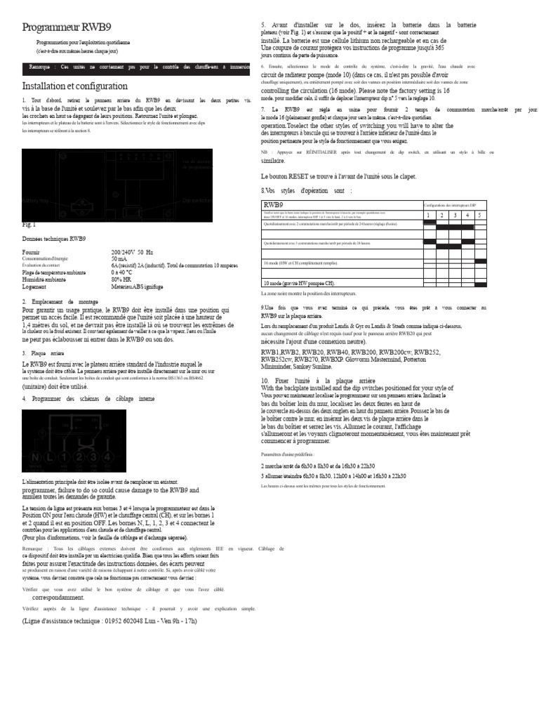 Installation et programmation RWB9 | PDF | Interrupteur | Électrotechnique