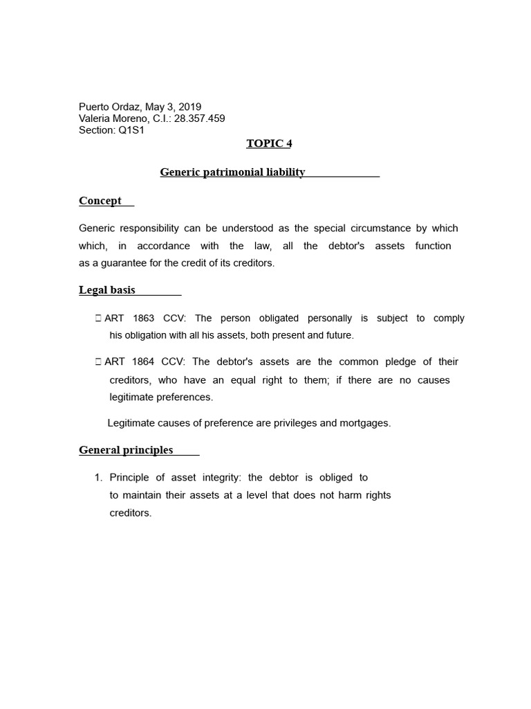 Understanding Generic Patrimonial Liability | PDF | Guarantee | Debtor