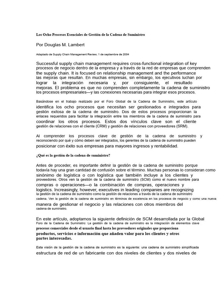 Ocho Procesos Clave en SCM | PDF | Gestión de la cadena de suministro ...
