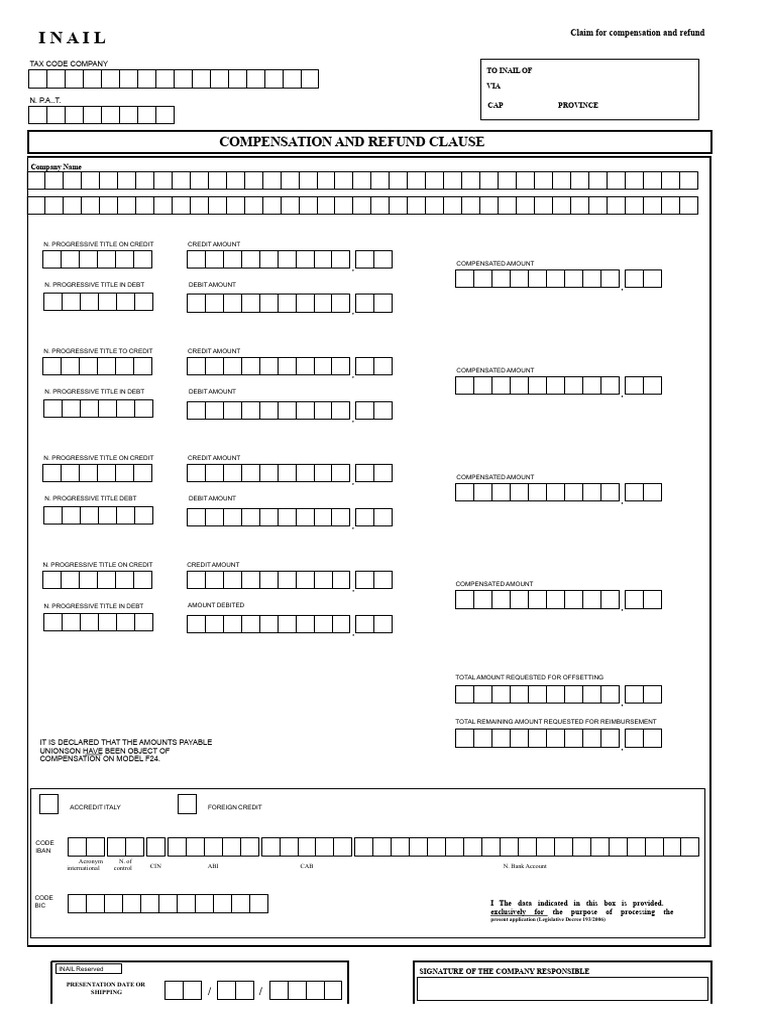 INAIL Compensation and Refund Claim Form | PDF | Debits And Credits ...