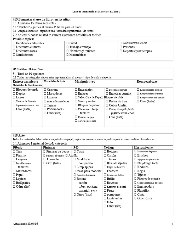 Materiales Esenciales para ECERS-3 | PDF | Juguetes