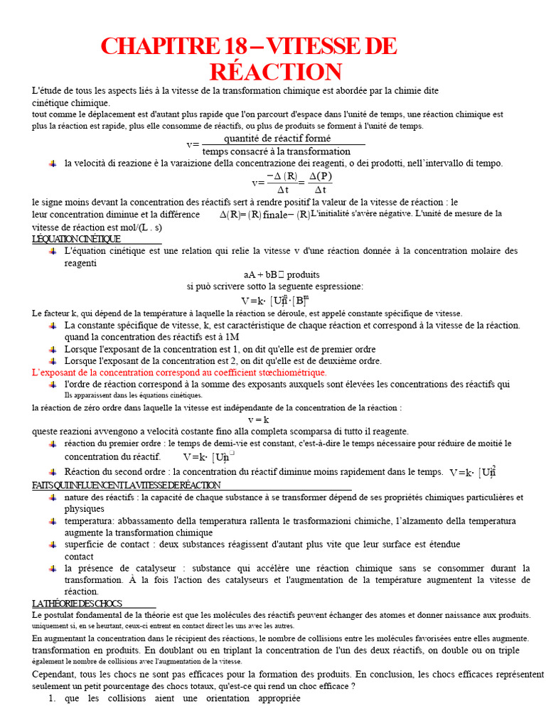Vitesse de réaction en chimie cinétique | PDF | Cinétique chimique ...