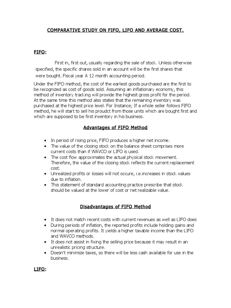 FIFO vs LIFO: Inventory Costing Analysis | PDF | Cost Of Goods Sold ...