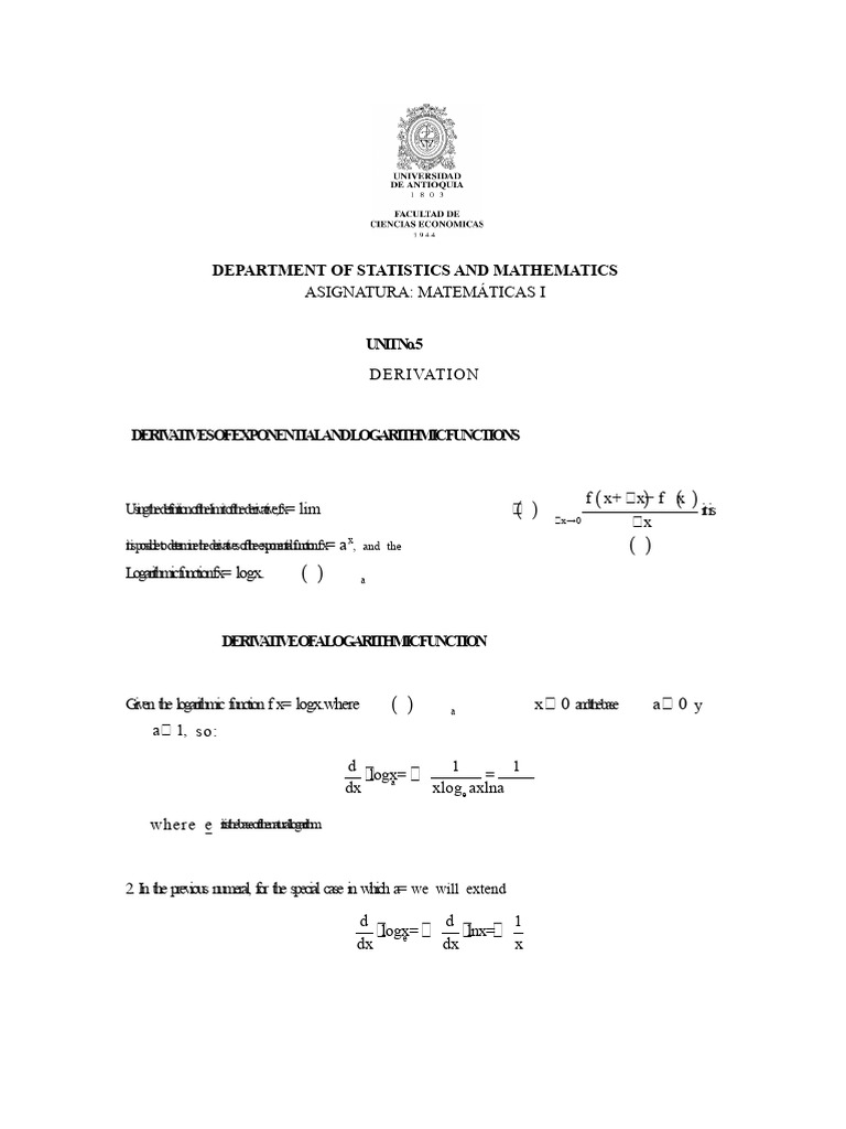 Topic No. 24 - 2. Derivatives of Exponential and Logarithmic Functions ...