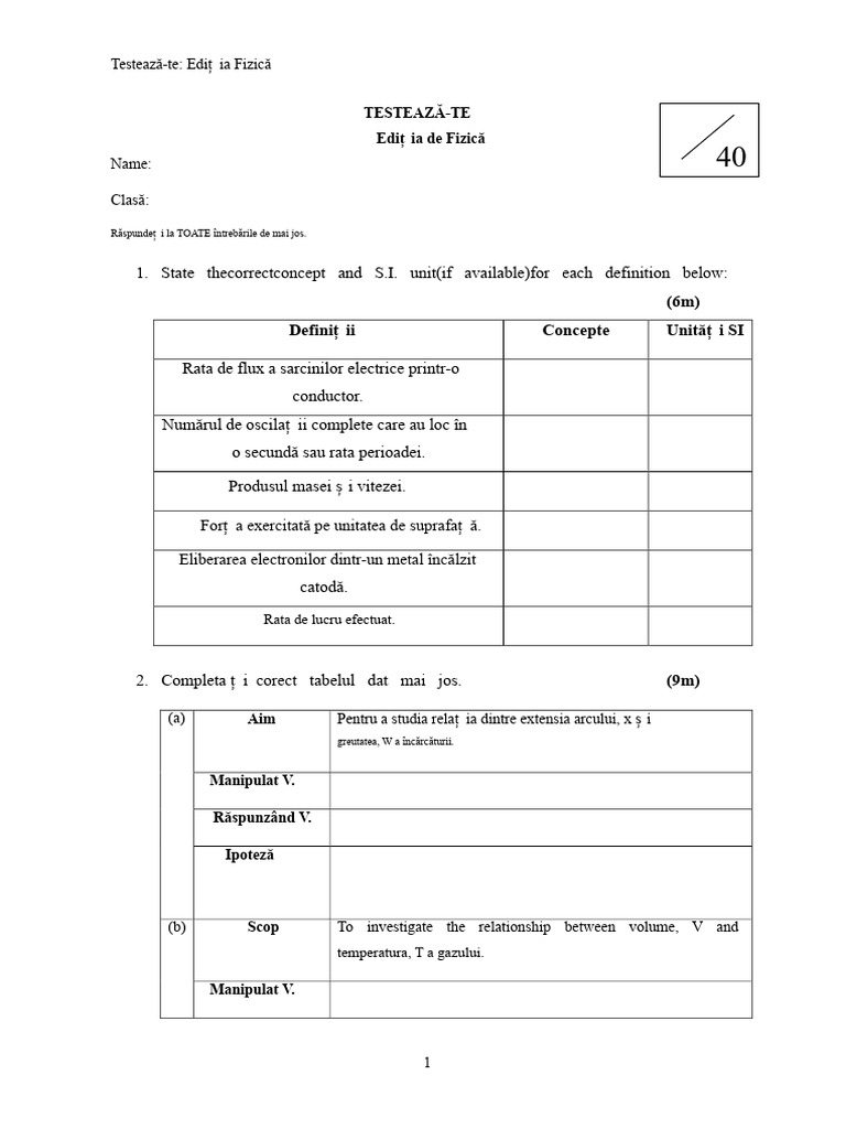 Test de Fizică Autoevaluare Forma 5 | PDF