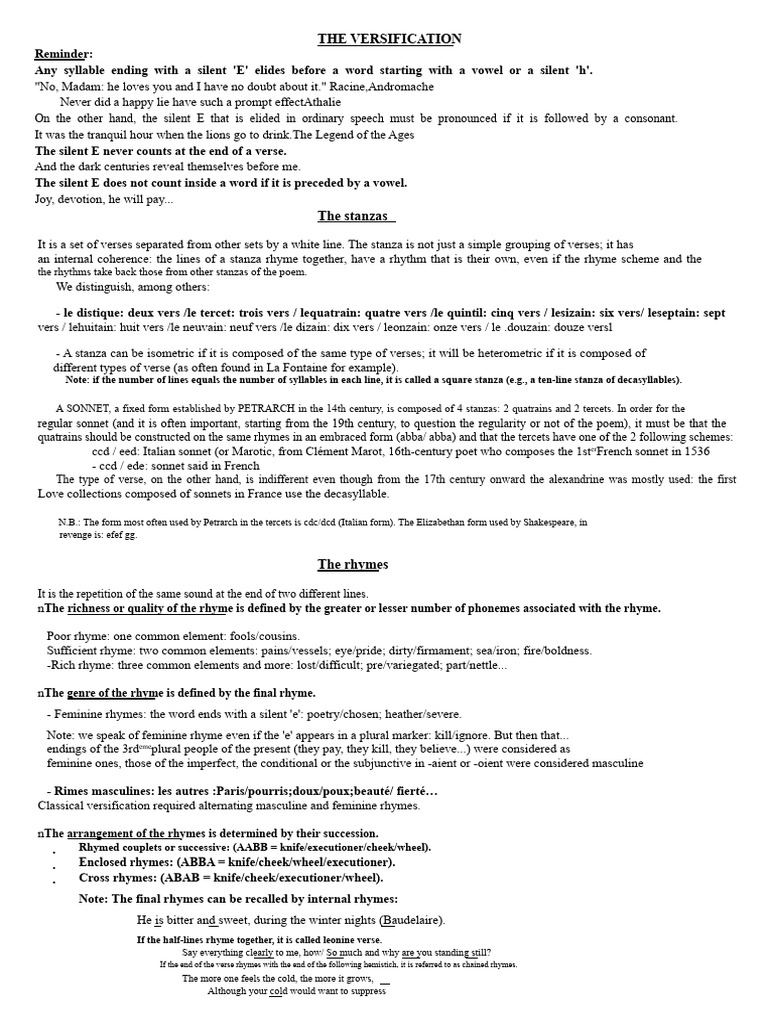 Understanding French Versification | PDF | Rhyme | Metre (Poetry)