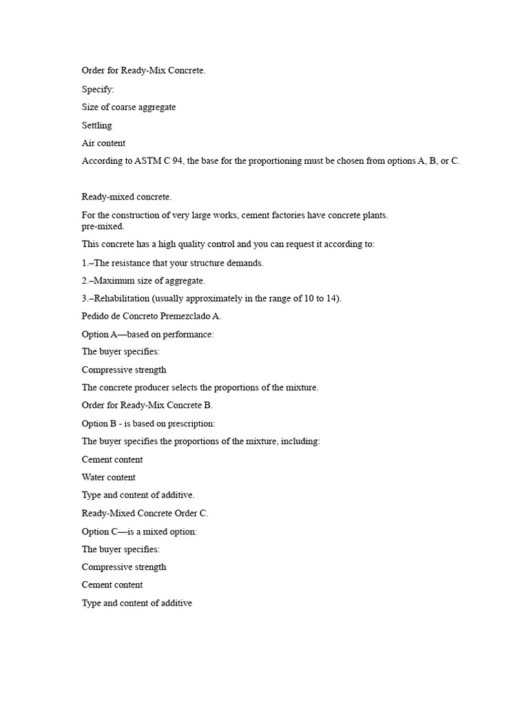 Ready-Mix Concrete Order Guidelines | PDF | Concrete | Civil Engineering