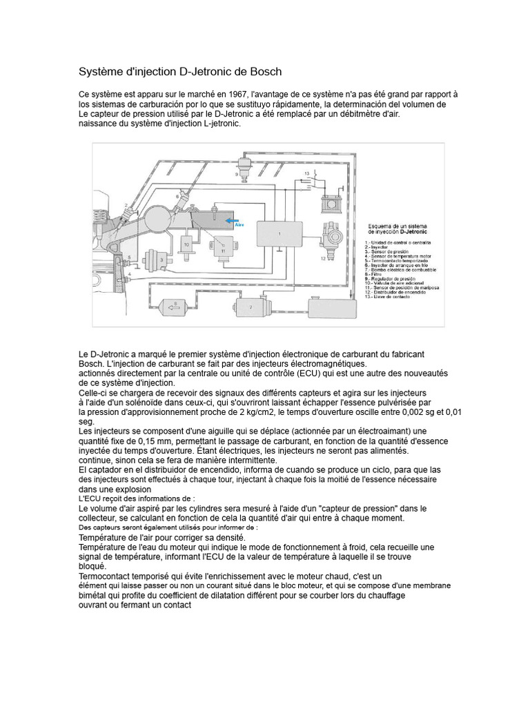 Système d'injection D-Jetronic Bosch | PDF | Injection (moteur) | Allumage