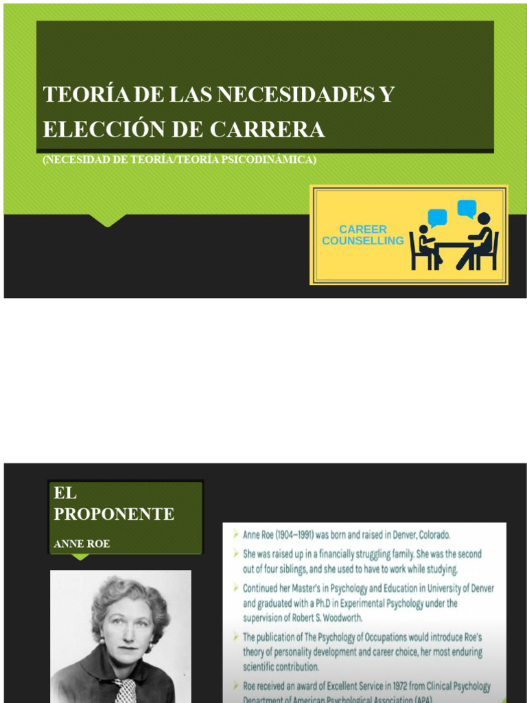 Teoría de Las Necesidades y Elección de Carrera Anne Roe | PDF ...