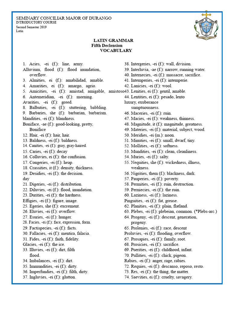 1. VOCABULARY FIFTH DECLENSION for Eng. semi | PDF