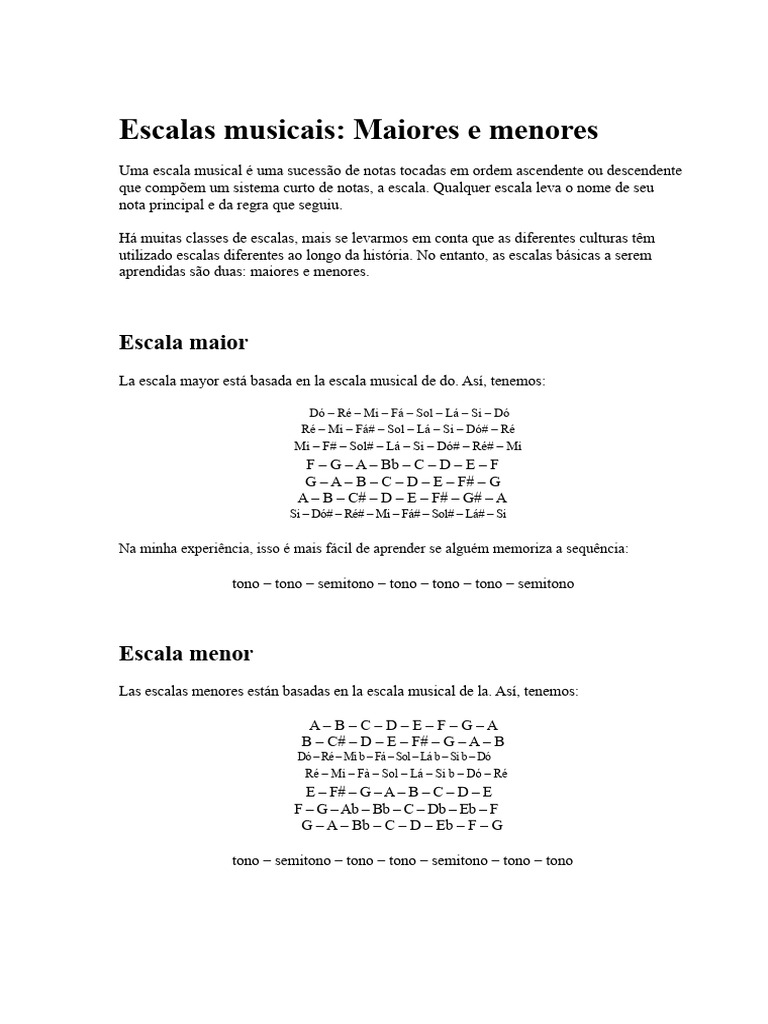 Escalas Musicais: Maiores e Menores | PDF | Escala (música) | Escala menor