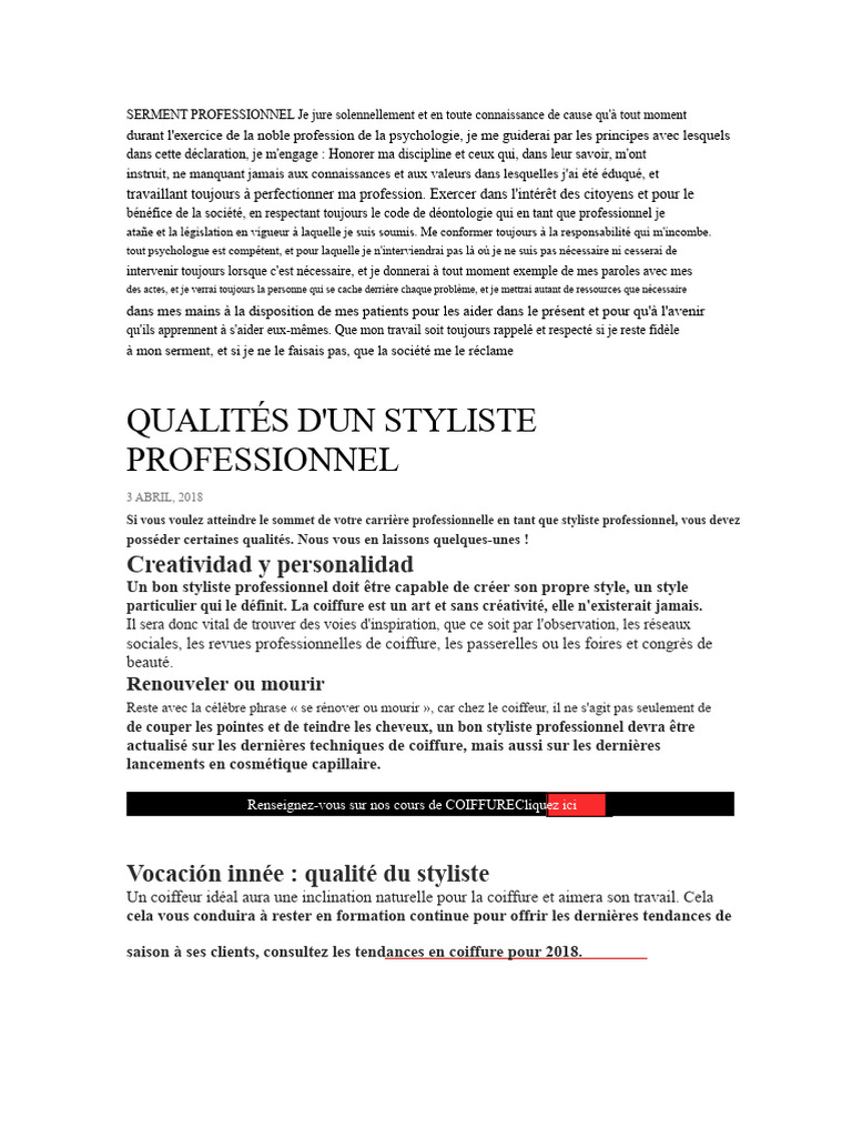 Qualités essentielles d'un styliste professionnel | PDF | Coiffeur ...