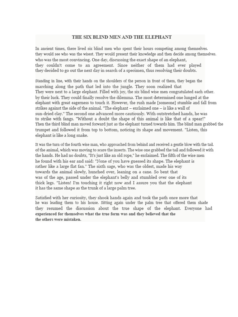 Insights from the Six Blind Men | PDF | Elephant
