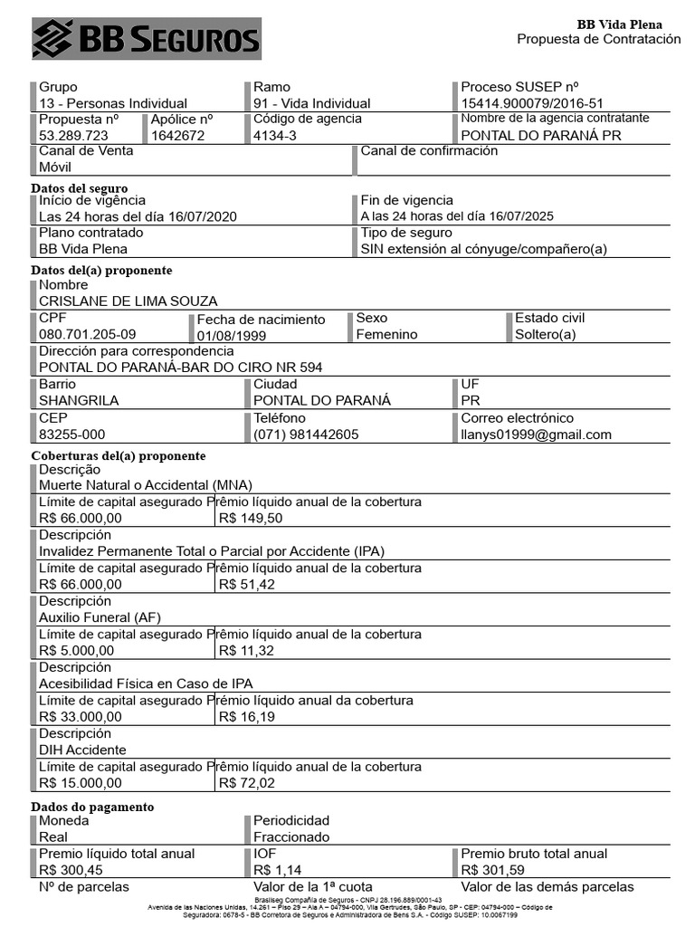 Propuesta de Seguro BB Vida Plena | PDF | Seguro | Póliza de seguros