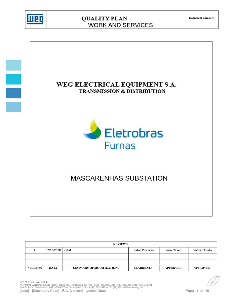 Quality Plan for Mascarenhas Substation | PDF | Quality Management | Audit