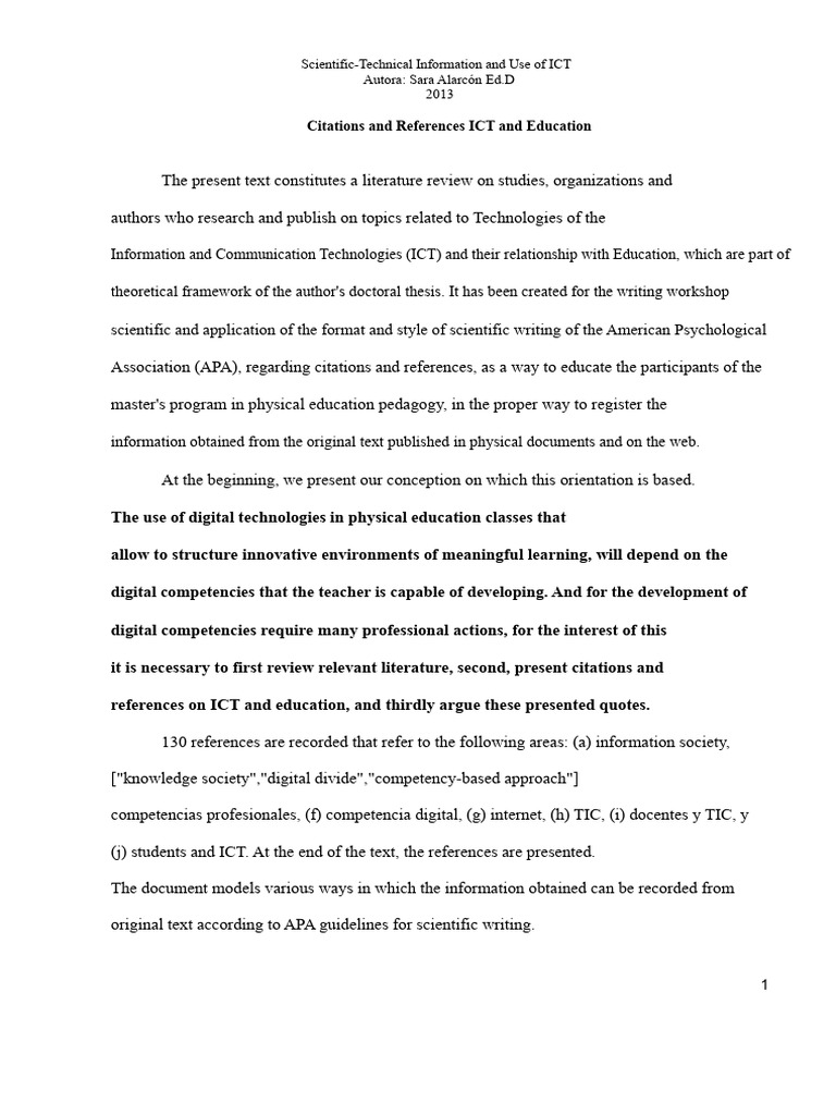 ICT in Education: Literature Review and APA Guide | PDF | Educational ...