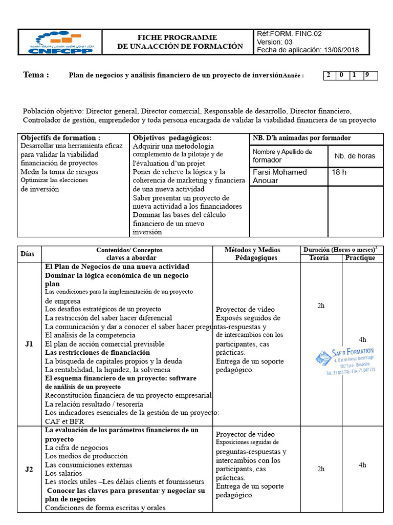 Formación en Plan de Negocios y Finanzas | PDF | Inversiones | Plan de ...