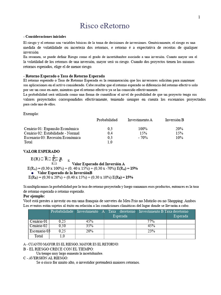 Riesgo y Retorno en Inversiones Financieras | PDF | Riesgo ...