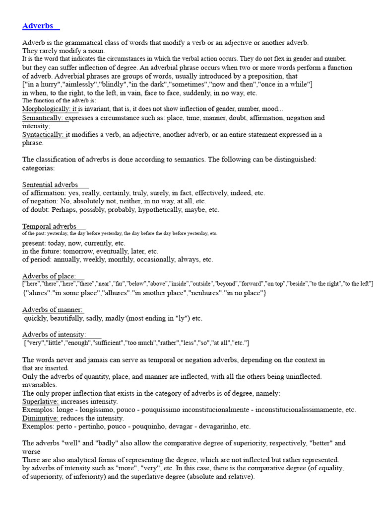 Understanding Adverbs: Types and Functions | PDF | Adverb | Grammatical ...