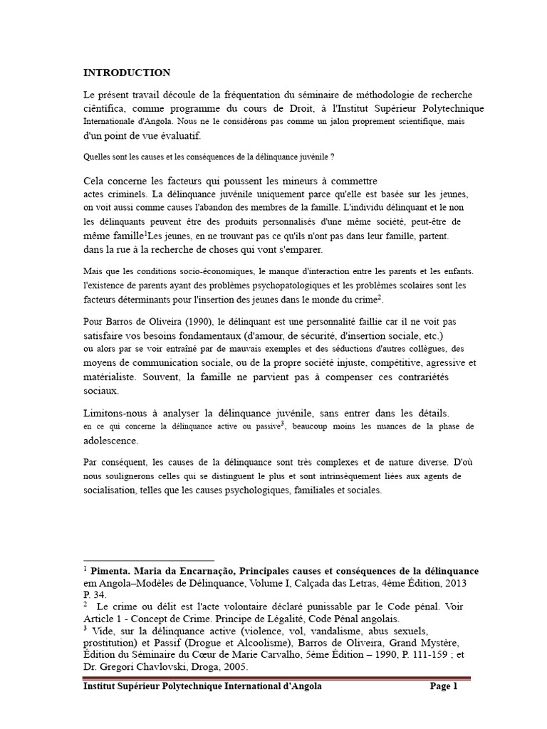 Causes de la délinquance juvénile en Angola | PDF | Crimes | Crime et ...