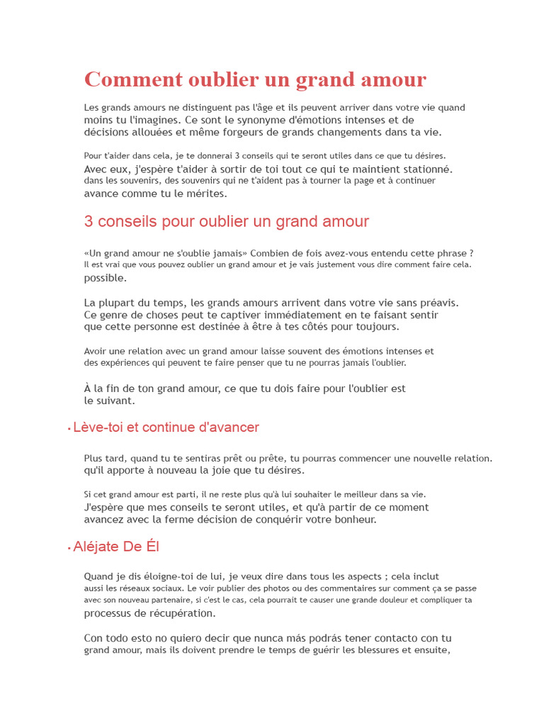 3 conseils pour oublier un grand amour | PDF | Amour