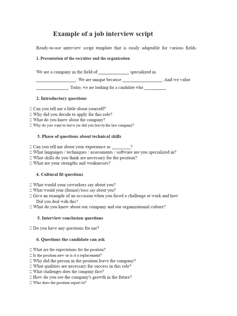 Example of A Job Interview Script | PDF