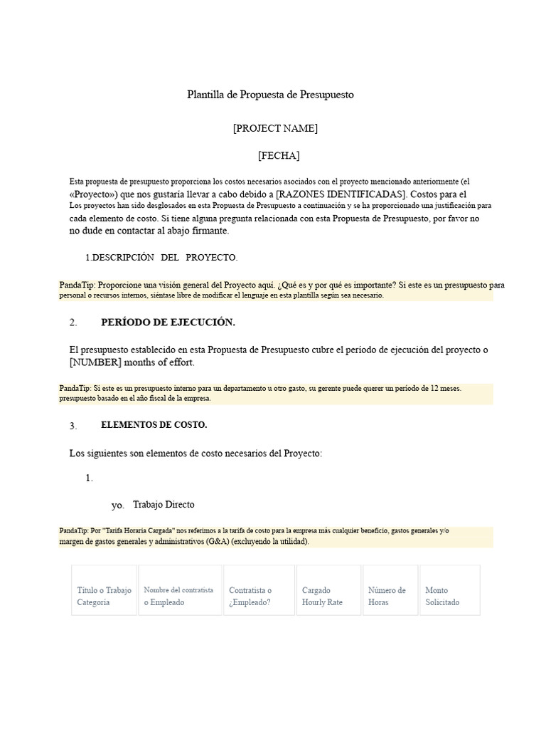 Propuesta de Presupuesto del Proyecto | PDF | Presupuesto
