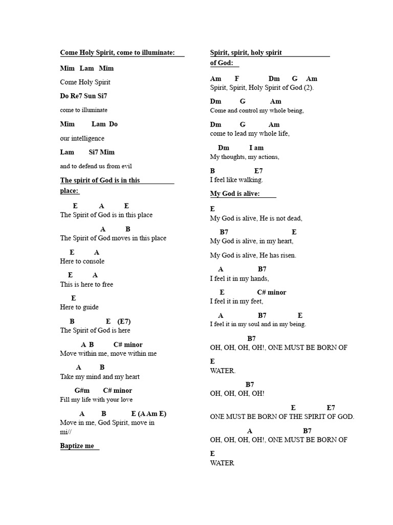 Holy Spirit Song Lyrics and Themes | PDF | Holy Spirit | God In ...