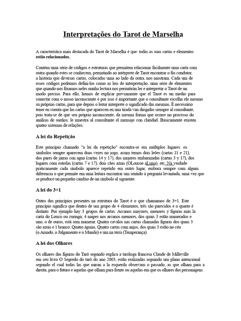 Interpretação do Tarot de Marselha | PDF | Tarô