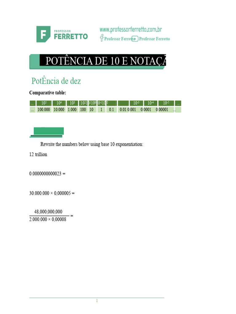 Power of 10 and Scientific Notation Ferreto | PDF