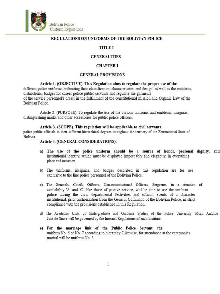 Bolivian Police Uniform Regulations Guide | PDF | Embroidery | Sergeant
