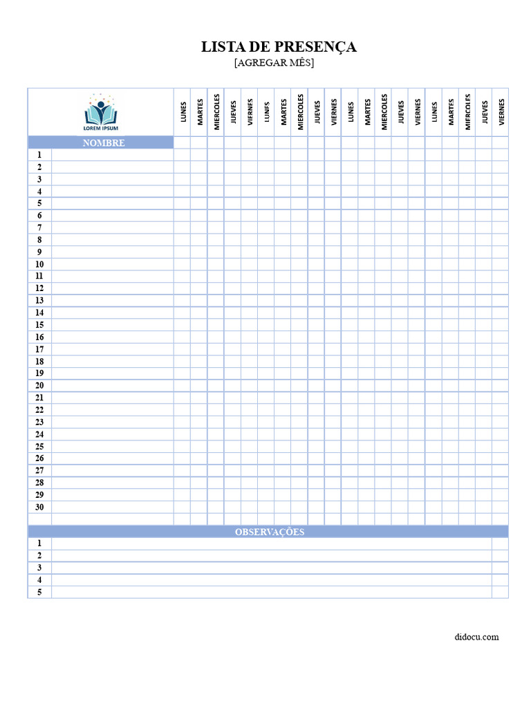 Lista de Presença Mensal Detalhada | PDF