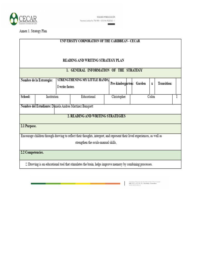 Pre-K Reading and Writing Strategy Plan | PDF | Child Development ...
