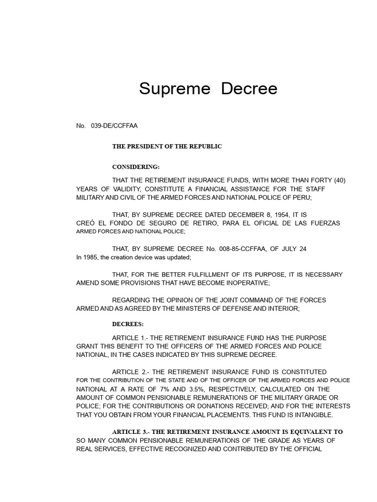 Supreme Decree 039 and 040 | PDF | Retirement | Pension